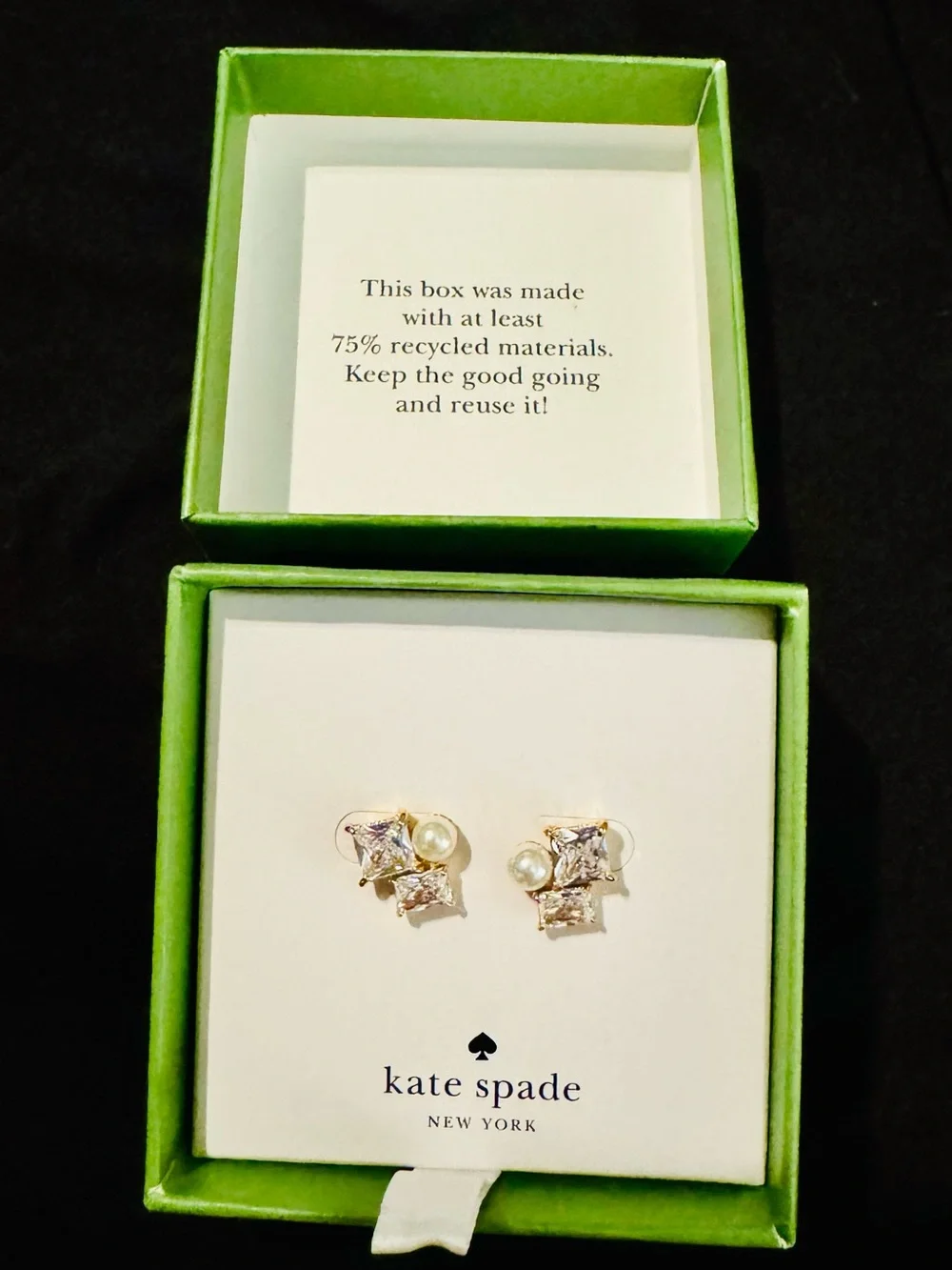 Kate Spade Gold Tone Clear Crystal & Pearl Cluster Stud Earrings VICTORIA - NIB